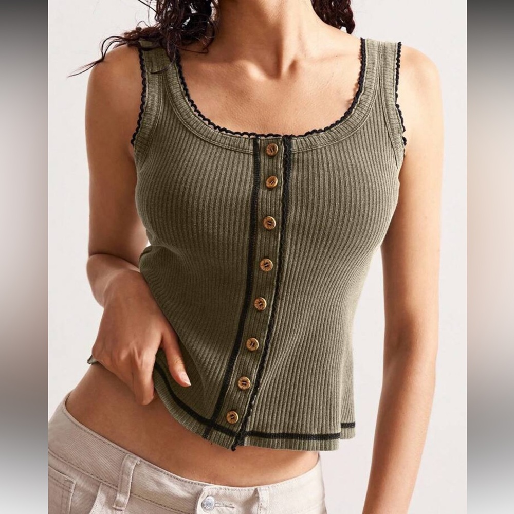 Pink Button-Down Ribbed Tank Top - Picture 7 of 15